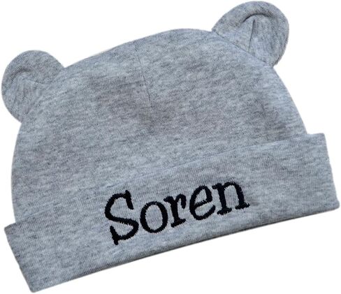 Newborn Baby Boys Personalized Embroidered Bear Ears Cotton Hat with Custom Name in Saudi Arabia