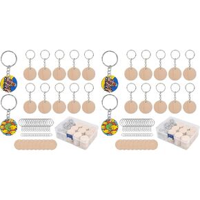 100Pcs Blank Wooden Keychain Set, 1.5 inch Unfinished Discs with 100Pcs Key Rings Personalized Key Tags DIY Keychain Supplies in Kuwait