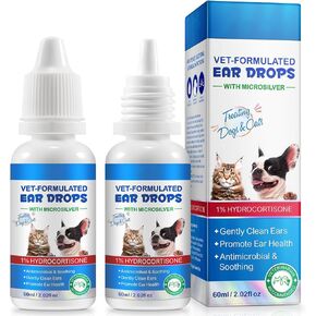Cat & Dog Ear Infection Treatment Drops - with 1% Hydrocortisone for Yeast & Bacterial Ear Infections, Itchy Ear Relief, Prevents Inflammation - Ear Cleaner for Dogs & Cats - 2 fl oz in Kuwait
