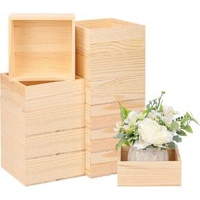 16 Pack 4 x 4 Inches Unfinished Wooden Boxes, Small Unfinished Square Wood Box Bulk, Small Wooden Box for Art Collectibles, Jewelry Storage, Home Decor, Succulent Plant Pot in Saudi Arabia