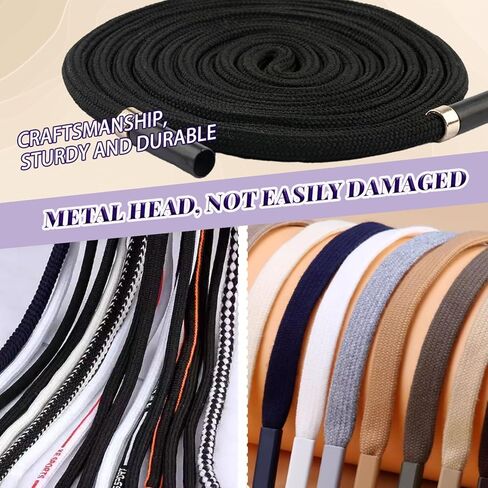 WALWAL 1 Pack 51 Inch Replacement Drawstrings Cotton Drawstring Cord, Suitable for Sweatpants Hoodies Shorts(Black Flat Rope,Metal Head) in Kuwait