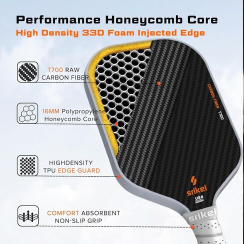Pickleball Paddles, Raw T700 Carbon Fiber Pickleball Paddle, 16mm Power Polymer Core, Professional Rackets for Great Spin, Control & Precision Shots, USAPA Approved in Saudi Arabia