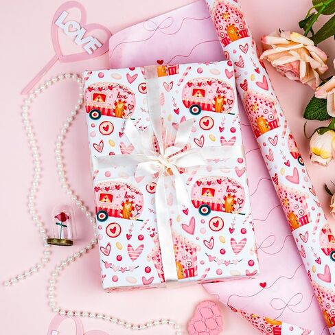MAYPLUSS Pink Wrapping Paper Roll, Cute Bow Gift Wrap, Reversible Plaid Gift Paper for Girl Baby Shower, Birthday, Wedding 17 Inch x 33 Feet in Saudi Arabia