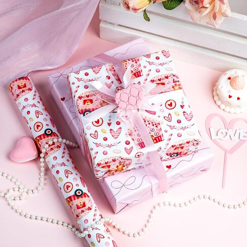 MAYPLUSS Pink Wrapping Paper Roll, Cute Bow Gift Wrap, Reversible Plaid Gift Paper for Girl Baby Shower, Birthday, Wedding 17 Inch x 33 Feet in Saudi Arabia