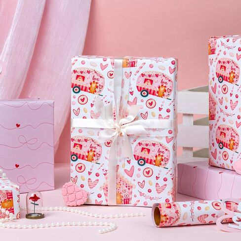 MAYPLUSS Pink Wrapping Paper Roll, Cute Bow Gift Wrap, Reversible Plaid Gift Paper for Girl Baby Shower, Birthday, Wedding 17 Inch x 33 Feet in Saudi Arabia