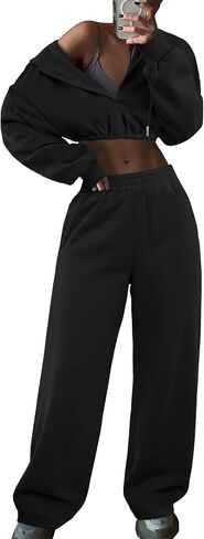 LovelyWholesale Sweatsuits Women 2 Piece Outfit Cropped Zip Up Hoodie and Sweatpants Sets in Saudi Arabia