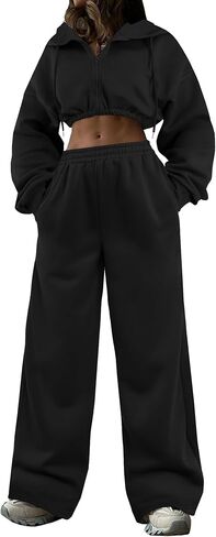 LovelyWholesale Sweatsuits Women 2 Piece Outfit Cropped Zip Up Hoodie and Sweatpants Sets in Saudi Arabia