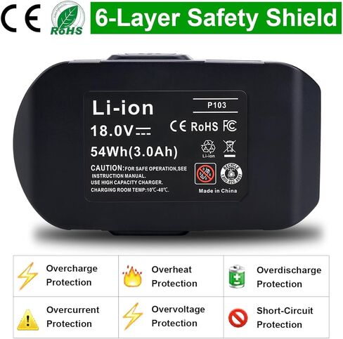 Compatible with Ryobi 18V Batteries, 2-Pack P103 3.0Ah 18V Lithium Replacement Battery Compatible with Ryobi 18 Volt ONE+ Cordless Power Tools P102 P107 P108 P189 P190 P197 P100 Edger, Drill Battery in Kuwait