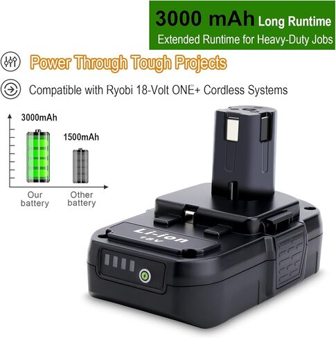 Compatible with Ryobi 18V Batteries, 2-Pack P103 3.0Ah 18V Lithium Replacement Battery Compatible with Ryobi 18 Volt ONE+ Cordless Power Tools P102 P107 P108 P189 P190 P197 P100 Edger, Drill Battery in Kuwait