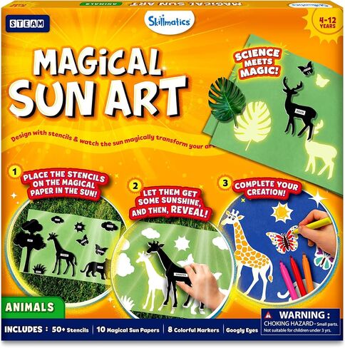 Skillmatics Sun Paper Art Kit - Mess-Free DIY STEM Craft Kit for Kids, Design with Stencils, Create with Sunlight, Color with Markers, Gifts for Girls & Boys Ages 4, 5, 6, 7, 8, 9, 10, 11, 12 in Kuwait