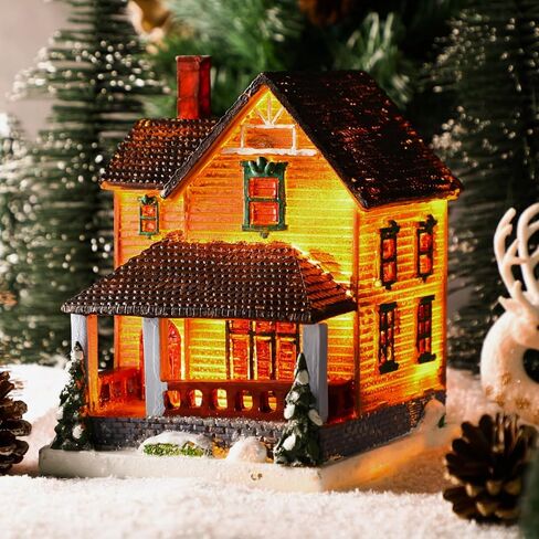 Large Christmas Village Building Snow Town Lighted Christmas Village Houses Resin Christmas Village Accessories with LED Lights for Christmas Village Collection Room Decor(Novelty Style) in Kuwait