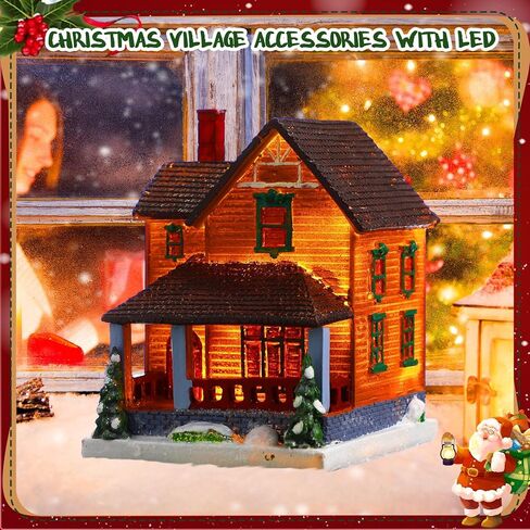 Large Christmas Village Building Snow Town Lighted Christmas Village Houses Resin Christmas Village Accessories with LED Lights for Christmas Village Collection Room Decor(Novelty Style) in Kuwait