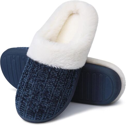 shoeslocker Women's Memory Foam Fuzzy Slippers Knit house shoe for Women Comfy Wool-Like Lined Slippers Indoor Outdoor in Kuwait