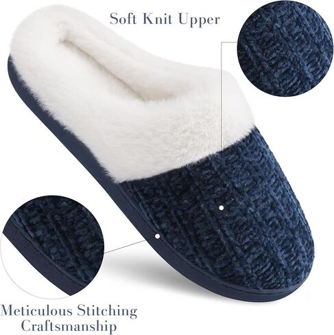 shoeslocker Women's Memory Foam Fuzzy Slippers Knit house shoe for Women Comfy Wool-Like Lined Slippers Indoor Outdoor in Kuwait