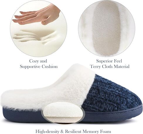 shoeslocker Women's Memory Foam Fuzzy Slippers Knit house shoe for Women Comfy Wool-Like Lined Slippers Indoor Outdoor in Kuwait