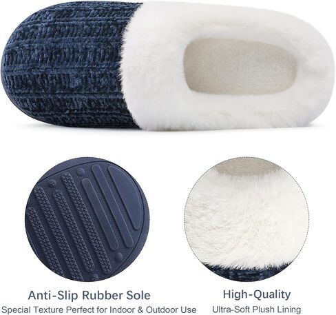 shoeslocker Women's Memory Foam Fuzzy Slippers Knit house shoe for Women Comfy Wool-Like Lined Slippers Indoor Outdoor in Kuwait