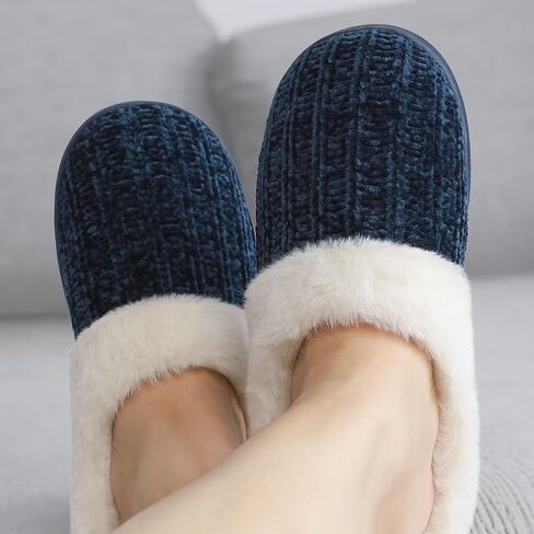 shoeslocker Women's Memory Foam Fuzzy Slippers Knit house shoe for Women Comfy Wool-Like Lined Slippers Indoor Outdoor in Kuwait