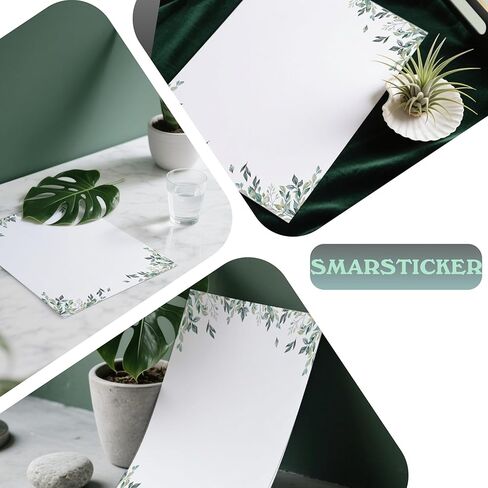 50 Pcs Greenery Letterhead Paper Eucalyptus Leaf Themed Decorative Printer Paper Wedding Botanical Letter Stationery Writing Paper Sheets for School Writing Home Office Supplies (Flower) in Kuwait