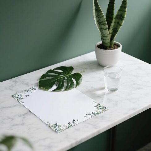 50 Pcs Greenery Letterhead Paper Eucalyptus Leaf Themed Decorative Printer Paper Wedding Botanical Letter Stationery Writing Paper Sheets for School Writing Home Office Supplies (Flower) in Kuwait