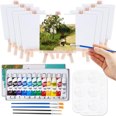 Canvas Boards for Painting 12 Pack, 8x10 Inch Canvases for Painting with Easel, Paint Brushes and Disposable Aprons in Kuwait