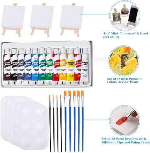 Canvas Boards for Painting 12 Pack, 8x10 Inch Canvases for Painting with Easel, Paint Brushes and Disposable Aprons in Kuwait