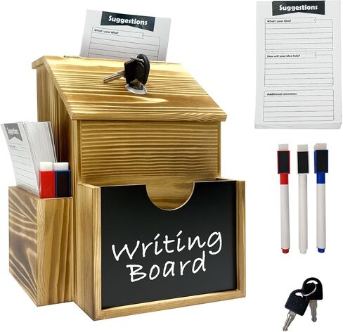 Wood Suggestion Box,Acrylic Chalkboard for Writing with Markers,Donation Box Tip Box with Locking Latch and 2 Keys Ballot Box Brown Retro Style Country Style in Kuwait