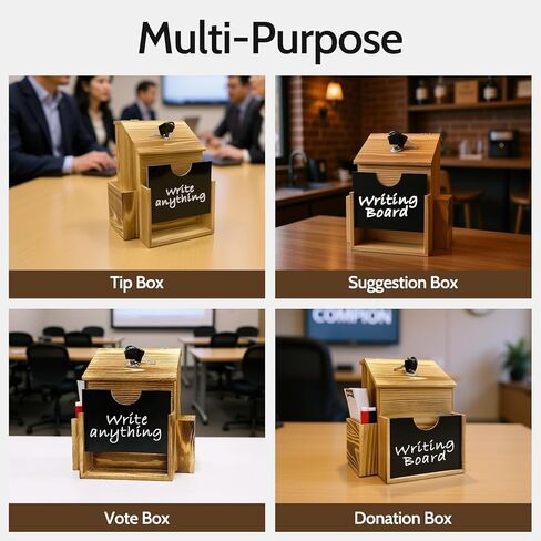 Wood Suggestion Box,Acrylic Chalkboard for Writing with Markers,Donation Box Tip Box with Locking Latch and 2 Keys Ballot Box Brown Retro Style Country Style in Kuwait