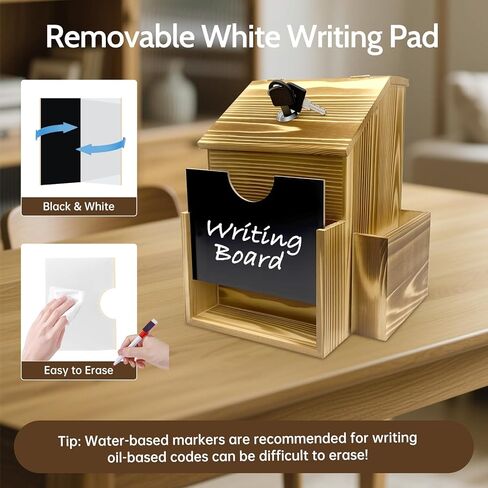 Wood Suggestion Box,Acrylic Chalkboard for Writing with Markers,Donation Box Tip Box with Locking Latch and 2 Keys Ballot Box Brown Retro Style Country Style in Kuwait