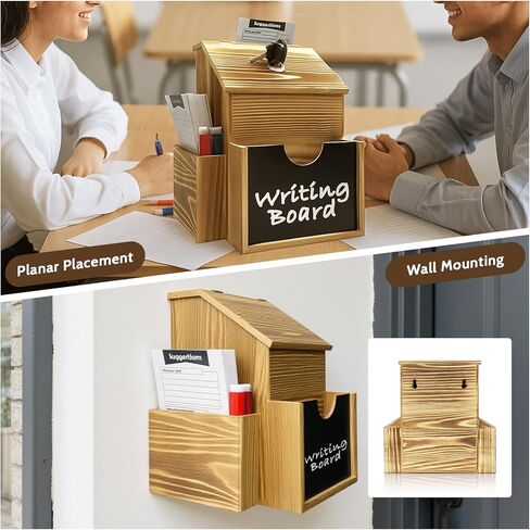 Wood Suggestion Box,Acrylic Chalkboard for Writing with Markers,Donation Box Tip Box with Locking Latch and 2 Keys Ballot Box Brown Retro Style Country Style in Kuwait