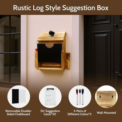 Wood Suggestion Box,Acrylic Chalkboard for Writing with Markers,Donation Box Tip Box with Locking Latch and 2 Keys Ballot Box Brown Retro Style Country Style in Kuwait