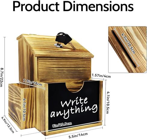 Wood Suggestion Box,Acrylic Chalkboard for Writing with Markers,Donation Box Tip Box with Locking Latch and 2 Keys Ballot Box Brown Retro Style Country Style in Kuwait