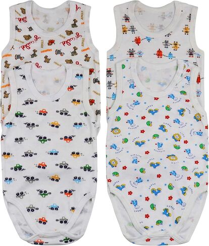 ToBeInStyle Baby Boys' 4 Pack Tank Top One-Piece Bodysuit - Assorted Colors and Prints - 1 Year Old in Saudi Arabia