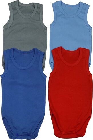 ToBeInStyle Baby Boys' 4 Pack Tank Top One-Piece Bodysuit - Assorted Colors and Prints - 1 Year Old in Saudi Arabia