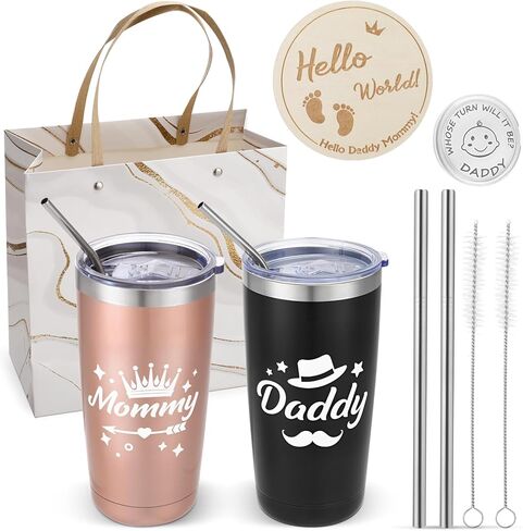 New Mom Gifts for Women, Gender Reveal Gift for Parents to Be Baby Shower with Moms and Dad Tumbler Set for Expecting Parents to Be, First Time Mom Gifts in Saudi Arabia