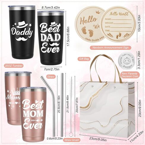 New Mom Gifts for Women, Gender Reveal Gift for Parents to Be Baby Shower with Moms and Dad Tumbler Set for Expecting Parents to Be, First Time Mom Gifts in Saudi Arabia