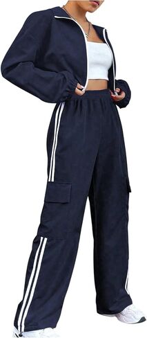 SHENHE Girl's Cargo Pants Wide Leg Side Stripe Baggy Track Pants Workout Athletic Trousers in Saudi Arabia
