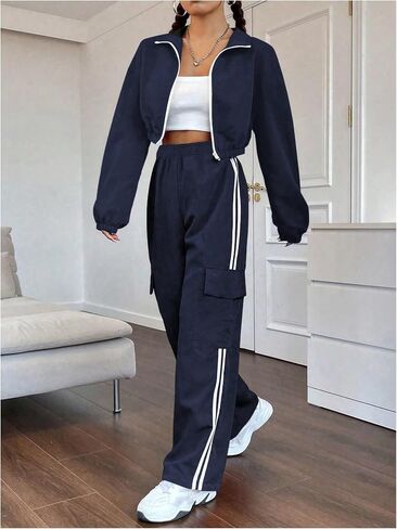 SHENHE Girl's Cargo Pants Wide Leg Side Stripe Baggy Track Pants Workout Athletic Trousers in Saudi Arabia