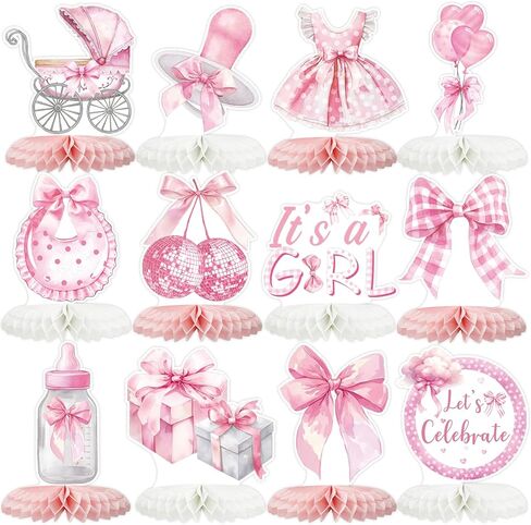 12 Pack Pink Girls Birthday Decorations Honeycomb Centepieces 3D Girl Theme Table Decor Hot Pink Princess Party Table Topper for Girls Night Birthday Bachelorette Party Supplies in Saudi Arabia