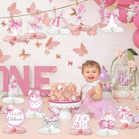 12 Pack Pink Girls Birthday Decorations Honeycomb Centepieces 3D Girl Theme Table Decor Hot Pink Princess Party Table Topper for Girls Night Birthday Bachelorette Party Supplies in Saudi Arabia