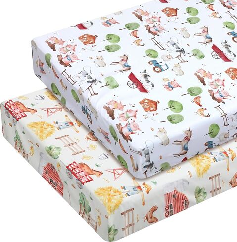 2 Pcs Western Cowboy Infant Crib Sheets Set 24 in. x 38 in Mini Portable Crib Sheet Newborn Bedding Nursery Baby Sheets for Girl Boys Baby Gifts Breathable Only for Pack and Play in Kuwait