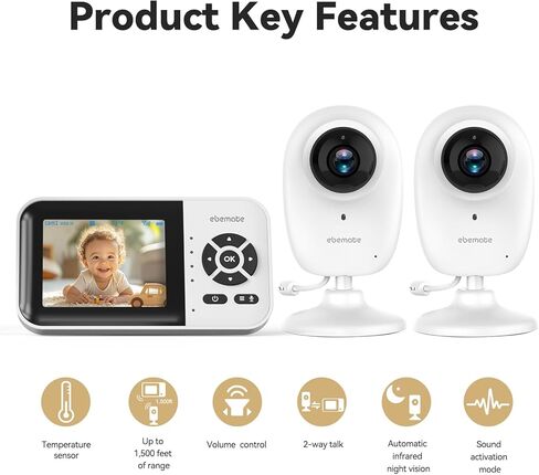 شاشة eBemate WiFi Video Baby ، 2.8 بوصة مع كاميرا 1080 بكسل ، لا توجد رؤية ليلية توهج ، وحديث ثنائي الاتجاه و 1500 قدم طويل ، واي فاي/إيقاف كاميرا مراقبة الطفل EBS28 in Kuwait