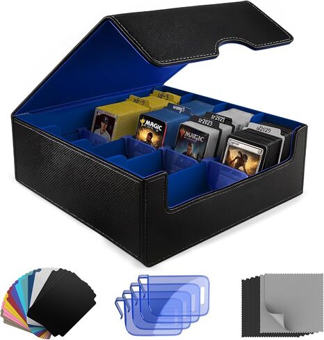 Trading Card Storage Box (3000+ Cards Capacity) – Magnetic MTG Deck Box, Waterproof PU Leather, Thickened Material – Includes 24 Dividers, 4 Card Stands, 6 Cleaning Cloths – Card Box for TCG & YuGiOh in Saudi Arabia