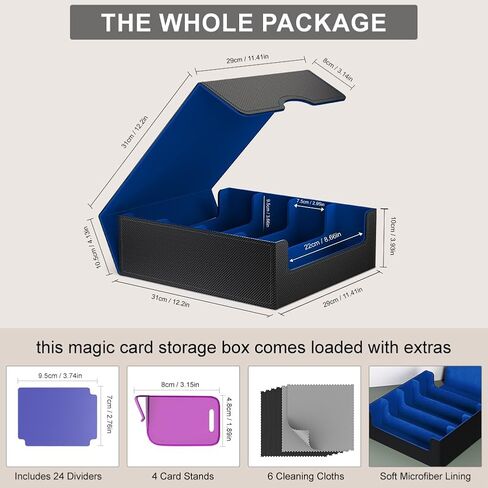 Trading Card Storage Box (3000+ Cards Capacity) – Magnetic MTG Deck Box, Waterproof PU Leather, Thickened Material – Includes 24 Dividers, 4 Card Stands, 6 Cleaning Cloths – Card Box for TCG & YuGiOh in Saudi Arabia