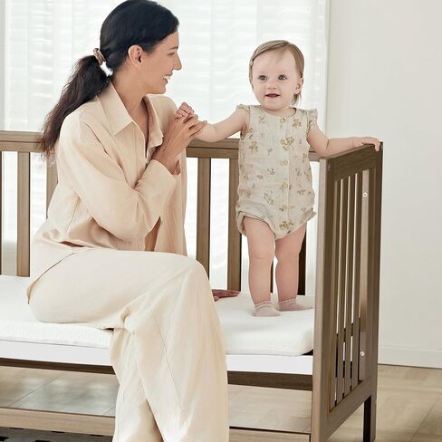 EvoNest Baby Crib, 6 in 1 Convertible Mini Crib with Wheels, 100% New Zealand Pinewood Growing Bed, 4 Adjustable Mattress Height， White in Kuwait