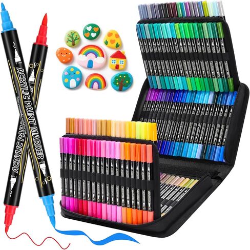 Tongfushop 72 Colors Acrylic Paint Markers, Dual Tip Acrylic Paint Pens with Brush Tip & Fine Tip, Wood Markers for Rock Painting, Wood, Canvas, Stone, Glass, Ceramic, DIY Crafts, Art Supplies in Saudi Arabia