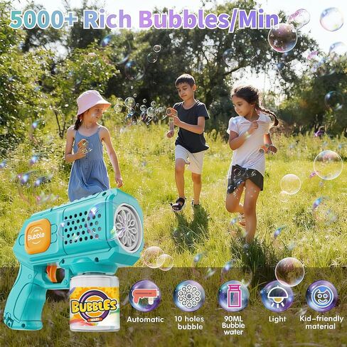 PANACARE 2 Packs Bubble Gun for Kids Automatic bubbele Maker with 10 Holes/Lighting/10000+Bubbles/Min Portable Bubble Machine with Bubble Solution Best Toy Gifts for Birthday/Party/Wedding in Kuwait