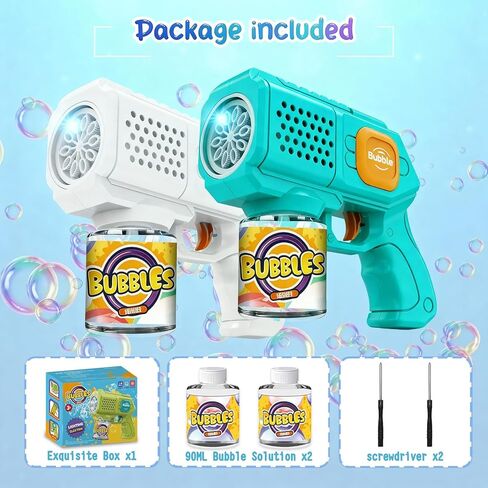 PANACARE 2 Packs Bubble Gun for Kids Automatic bubbele Maker with 10 Holes/Lighting/10000+Bubbles/Min Portable Bubble Machine with Bubble Solution Best Toy Gifts for Birthday/Party/Wedding in Kuwait