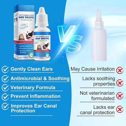 Cat & Dog Ear Infection Treatment Drops - with 1% Hydrocortisone for Yeast & Bacterial Ear Infections, Itchy Ear Relief, Prevents Inflammation - Ear Cleaner for Dogs & Cats - 2 fl oz in Kuwait