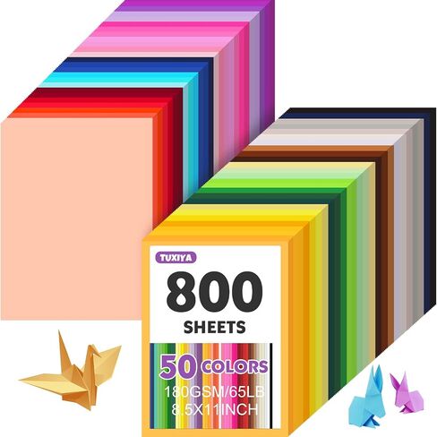 300 Sheets 8.5" X 11" Colored Cardstock, 50 Assorted Colors Construction Paper Card Stock Printer Paper for Printing, Card Making, DIY Crafts, Kids School Supplies,Party Decorations (180 GSM) in Kuwait