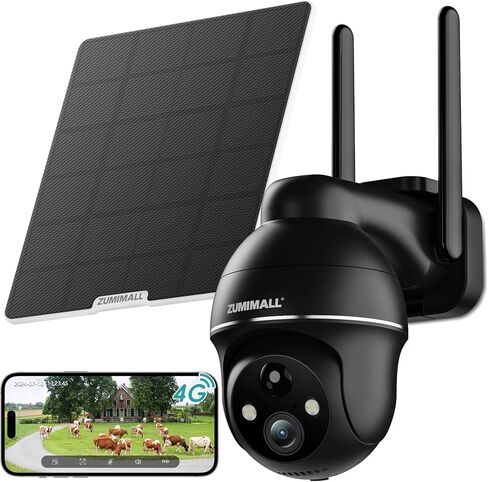 ZUMIMALL Solar Security Cameras Wireless Outdoor - 4 Packs, 360° View Outdoor Camera Wireless Solar Powered,2.4G WiFi Only, Spotlight/Siren//3MP Color Night Vision/AI Detection/IP66, Work with Alexa in Saudi Arabia